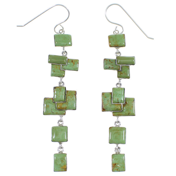 Sterling Silver Turquoise Inlay Southwestern Hook Dangle Earrings VX56118